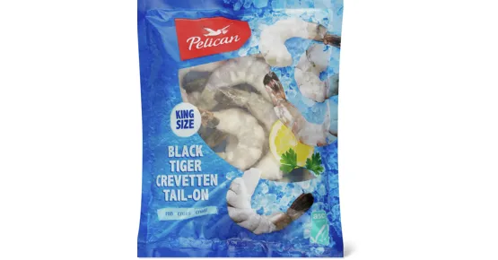 Pelican Black Tiger Crevetten Tail-on, ASC