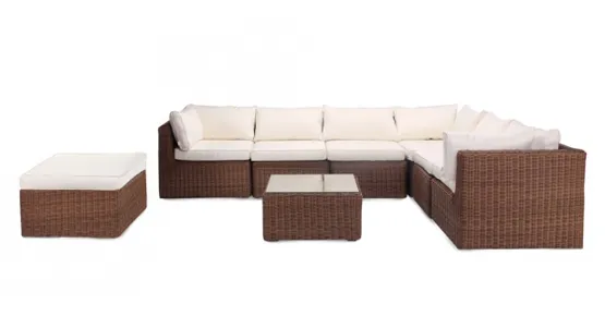 Rattan Lounge Hamptons Set XL mit Hocker in Nature