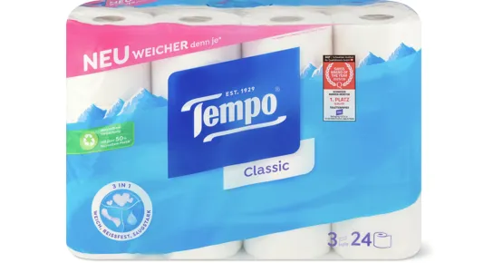 Tempo-Toilettenpapier oder -Feuchttücher