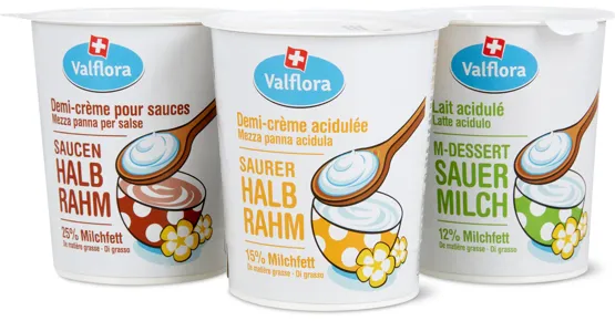 Valflora-Saurer Halbrahm, -Saucenhalbrahm und -M-Dessert