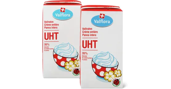 Valflora-Voll- und -Halbrahm UHT, IP-SUISSE, Duo-Pack