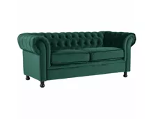 3er-Sofa Chesterfield, Samtvelours dunkelgrün