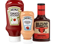 Alle Heinz-Ketchups, -Mayonnaisen und -BBQ-Saucen sowie Bull's-Eye Grillsaucen