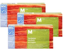 Alle Sardellen, Sardinen, Sardinen OHOG oder Makrelen im 3er-Pack