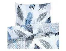 Bettwäsche Renforcé grafische Federn türkis 200x210 2x65x65 Bettanzug Fra