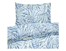 Bettwäsche Satin Palmenblätter blau 160x210 65x100 Bettanzug Nord