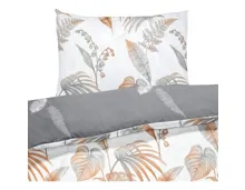 Bettwäsche Satin Twill Pflanzen weiss grau