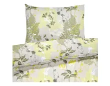 Bettwäsche Satin Waldpflanzen grau grün 160x210 65x100 Bettanzug Nord
