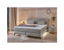 Boxspringbett Kira, Stoff Chenille, 180 x 200 cm, mit LED-Unterflurbeleuchtung mittelgrau
