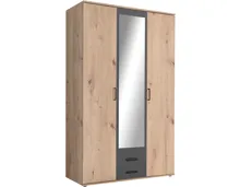 Drehtürenschrank Chicago Melamin Dekor Artisan/Anthrazit 120 x 197 x 54 cm, mit Spiegel