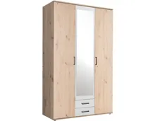 Drehtürenschrank Chicago Melamin Dekor Artisan/Weiss 120 x 97 x 54 cm, mit Spiegel