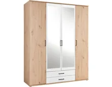 Drehtürenschrank Chicago Melamin Dekor Artisan/Weiss 160 x 97 x 54 cm, mit Spiegel