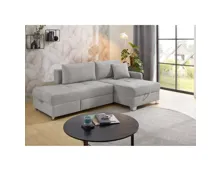 Ecksofa Giro Stoff Chenille grau mit Dreh-Schwenk-Ottomane