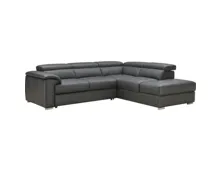 Ecksofa Miro, Spaltleder schwarz, Ottomane rechts