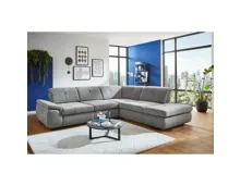 Ecksofa Paderborn Stoff grau, Ottomane rechts