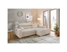 Ecksofa Track Stoff beige mit elektrischer Vorziehbank