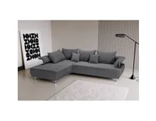 Ecksofa Vanja Stoff Punktcord grau, Recamière links, 4 Rücken- und 2 Zierkissen