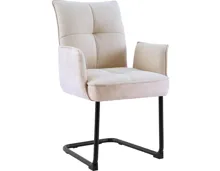 Freischwingerstuhl mit Armlehne Lukas Kunstlederoptik/Stoff beige, Gestell Metall schwarz