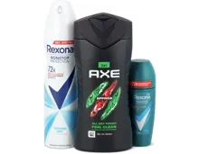 Gesamtes Axe- und Rexona-Dusch- sowie -Deo-Sortiment