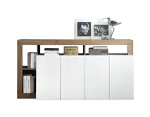 Kommode Beverly 184 Dekor Eiche mit Korpus Hochglanz weiss 184 x 93 x 42 cm