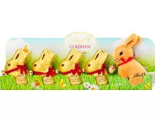 Lindt Goldhase Stange mit einem Plüschhasen