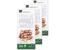 Naturaplan Bio chocolat au lait & amandes caramélisées 3x150g