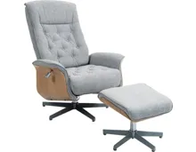 Relaxsessel Bond Stoff grau Holzverkleidung Dekor Eiche, manuelle Relaxfunktion