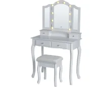 Schminktisch Lea mit Hocker+LED weiss lackiert 80 x 139 x 40 cm