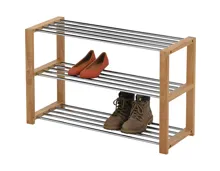 Schuhregal Tamara Kiefer massiv Natur Chromfarben 80 x 50 x 30 cm