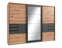 Schwebetürenschrank Luzern Dekor Plankeneiche 270 x 213 x 64 cm, mit Spiegel + Passepartout