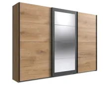 Schwebetürenschrank Minden Dekor Plankeneiche graphit 270 x 210 x 65 cm, mit Spiegel