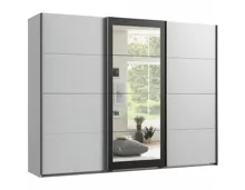 Schwebetürenschrank Minden Dekor weiss Raw Steel 270 x 210 x 65 cm, mit Spiegel