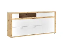 Sideboard Alenas Melamin Artisan weiss 200 x 91 x 40 cm inkl. seitliche LED-Leisten im Rahmen