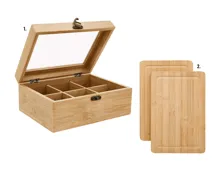 SilverCrest® Bambus-Tee-Box/Bambus-Schneidebretter, 2er-Set