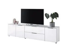 TV-Möbel Santo, Spanplatte Glas weiss, 225,5 x 54,5 x 40 cm