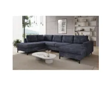 Wohnlandschaft Lilly Stoff schwarz, Recamière links, Bettkasten und Bettfunktion