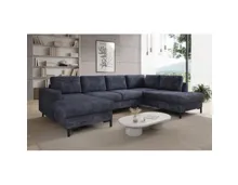 Wohnlandschaft Lilly Stoff schwarz, Recamière rechts, Bettkasten und Bettfunktion